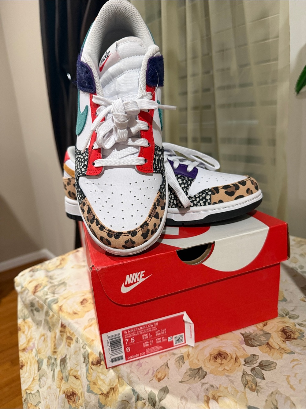 Nike White Multi-Accent Low Top Sneakers with Leopard Detail